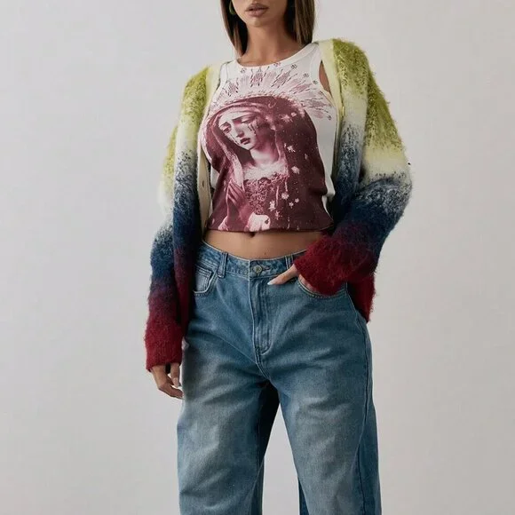 Multicolor Casual Women's Gradient Knit Oversized Cardigan - Picture 4 of 6